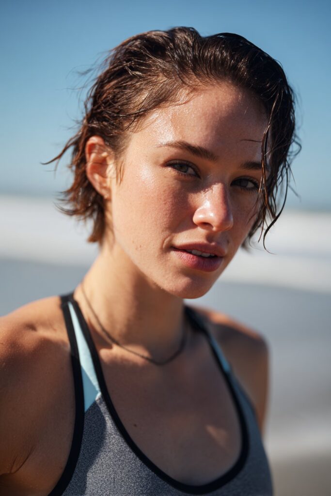 Beach hairstyles for short hair slicked back wet look