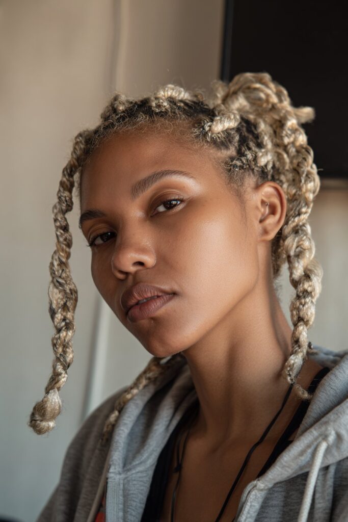 Blonde braids black women small blonde braids triangle parts