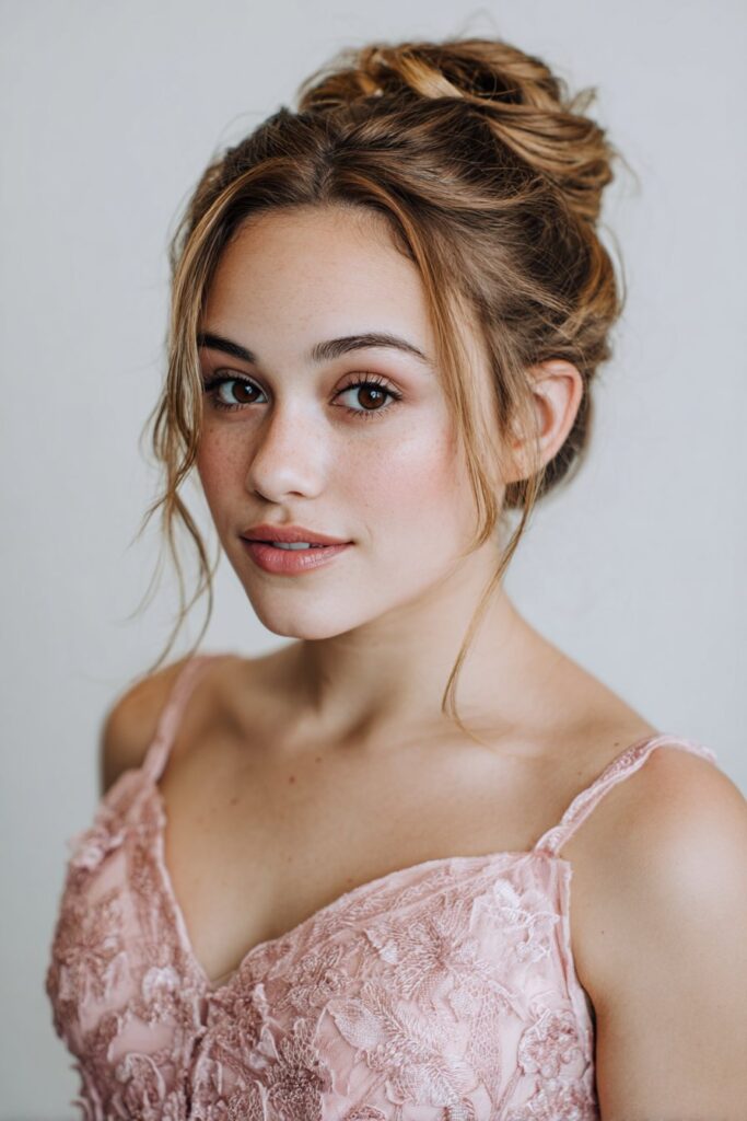 Prom hair idea for short hair soft bouffant updo