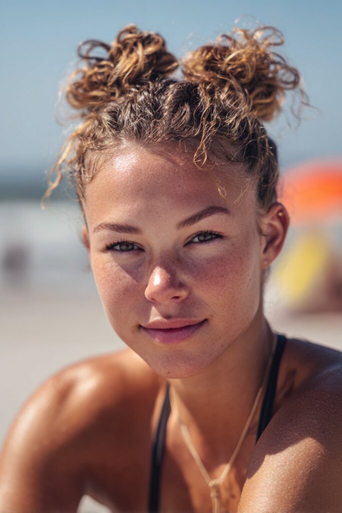 Beach hairstyles for short hair space buns