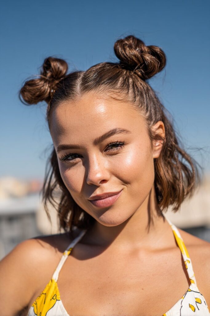 Space buns with gel cute summer hairstyle