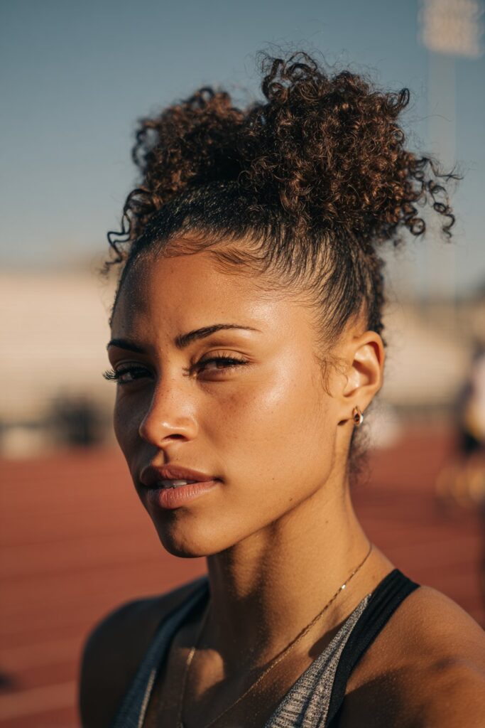 Hairstyle for track meets space buns