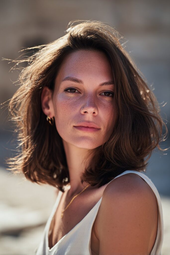 Subtle sunkissed brunette hair on dark brown base