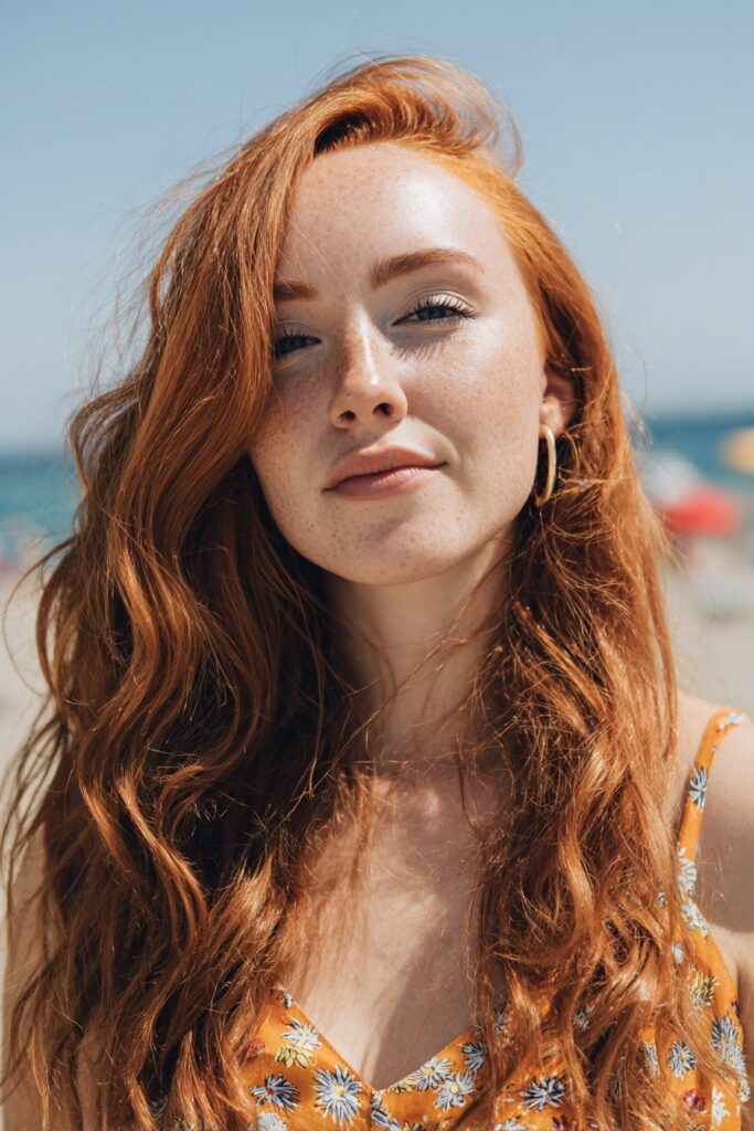Sunset copper summer red hair color with warm glow