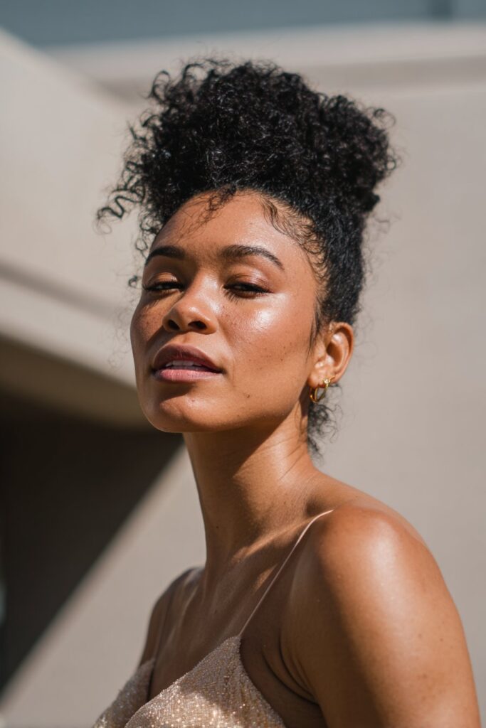 Prom updo hairstyle black hair afro puff