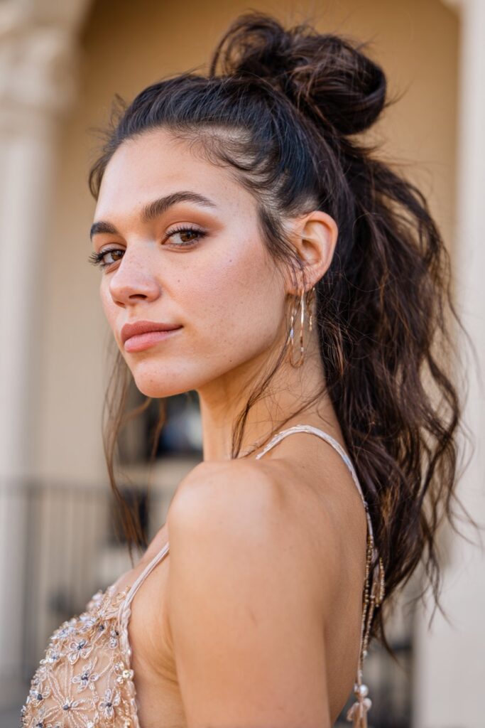 Prom hair ponytail textured bubble ponytail