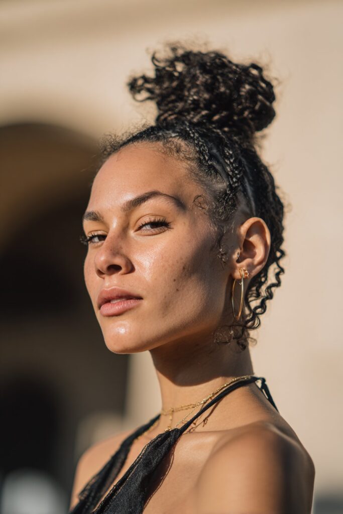 Low bun prom hairstyle textured low bun with mini braids