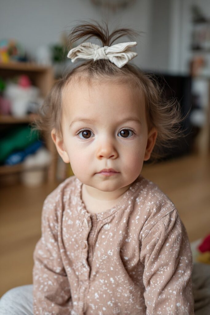 Infant baby girl short hair tiny top knot with bow