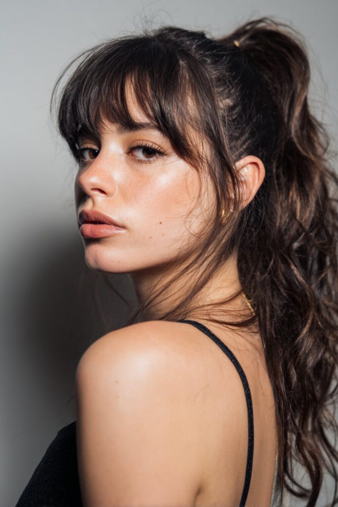 Prom hair ponytail tousled mid height ponytail