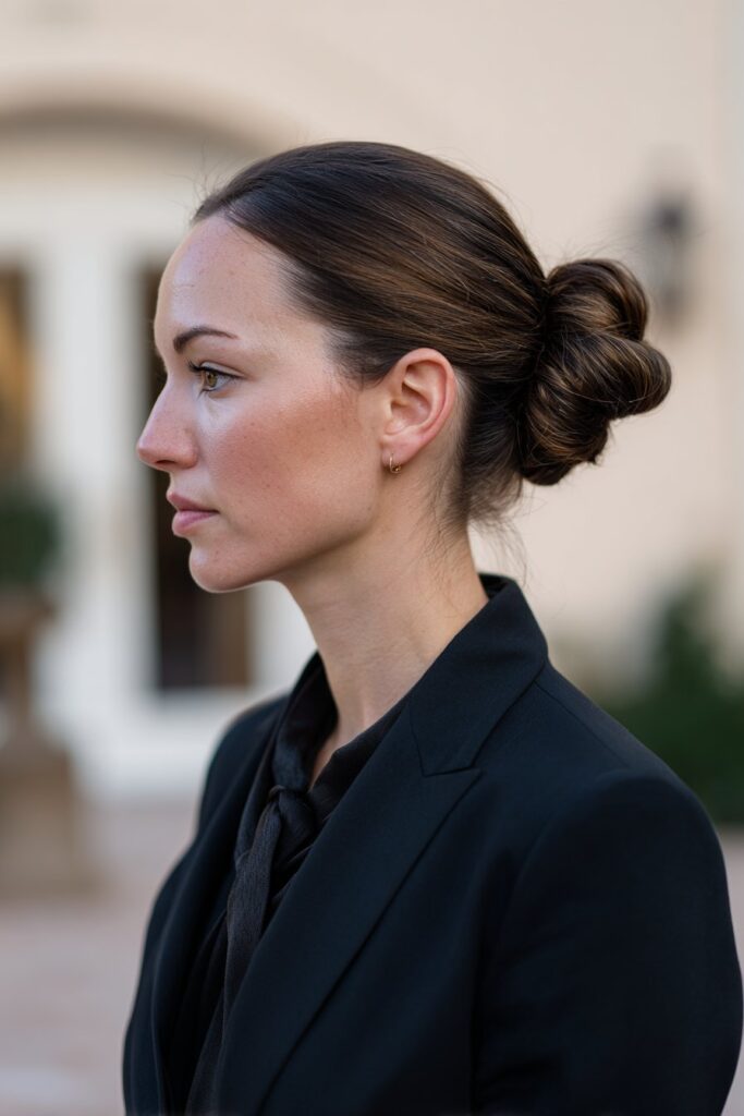 Tucked in French twist bun formal hairstyle