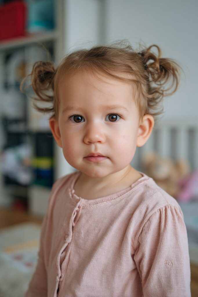 Infant baby girl short hair twisted front sections