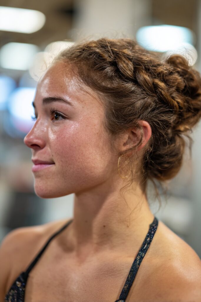 Low bun prom hairstyle twisted low bun side detail