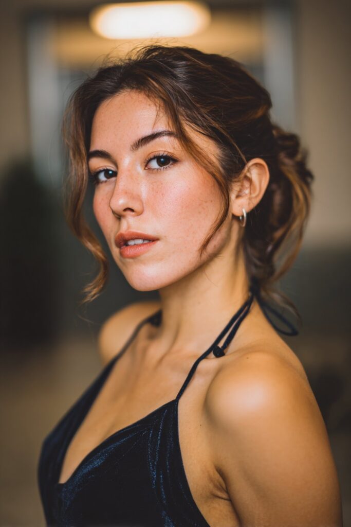 Prom hairstyle side part with twisted side chignon