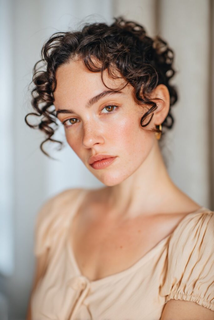 Vintage pin curl half updo hairstyle with defined curls