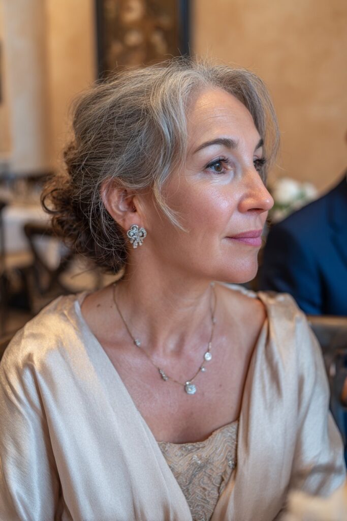 Voluminous blowout mother of the groom hairstyle for short hair