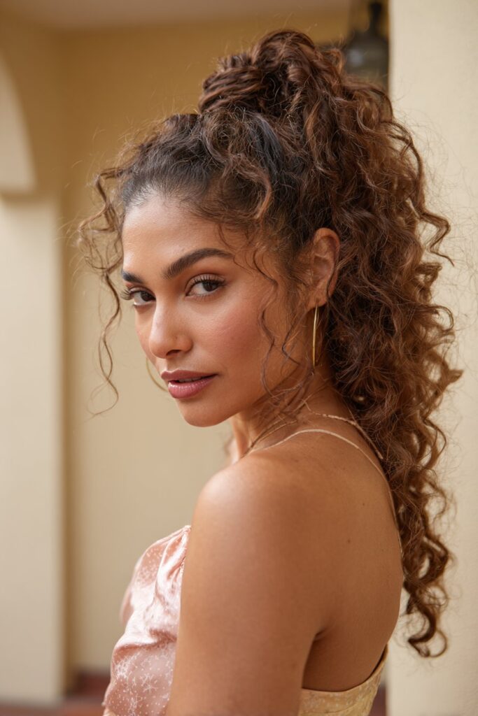 Prom hair ponytail voluminous curled ponytail