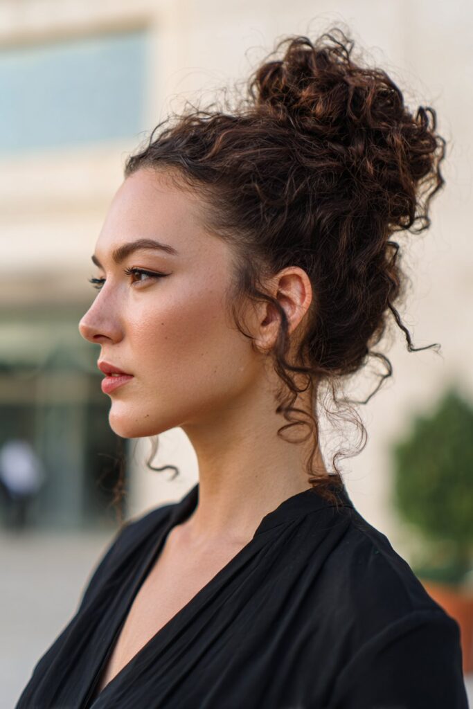 Voluminous curly bun formal hairstyle