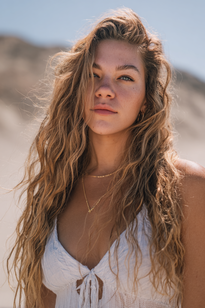 Volumized crown beachy waves hairstyle with lift