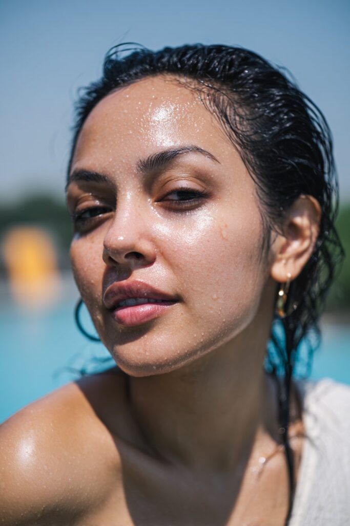 Wet look slick back cute summer hairstyle