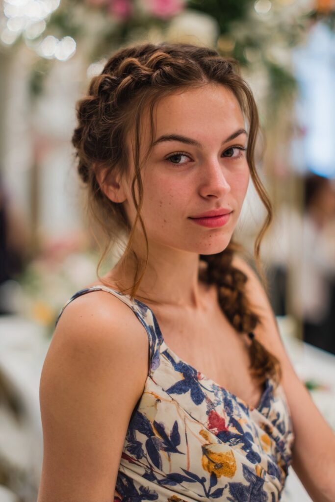 Half up half down prom hairstyle crown braid