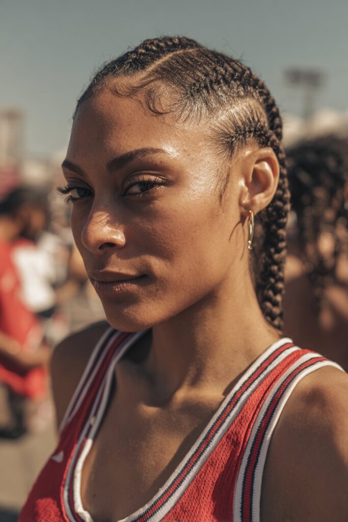 Freaknik hairstyle zig zag cornrows