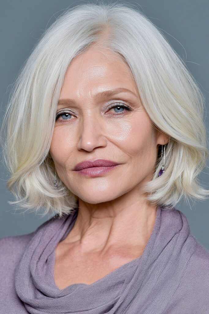 Side part bob for women over 50 wavy graduated bob