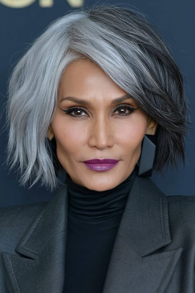 Side part bob for women over 50 choppy textured bob