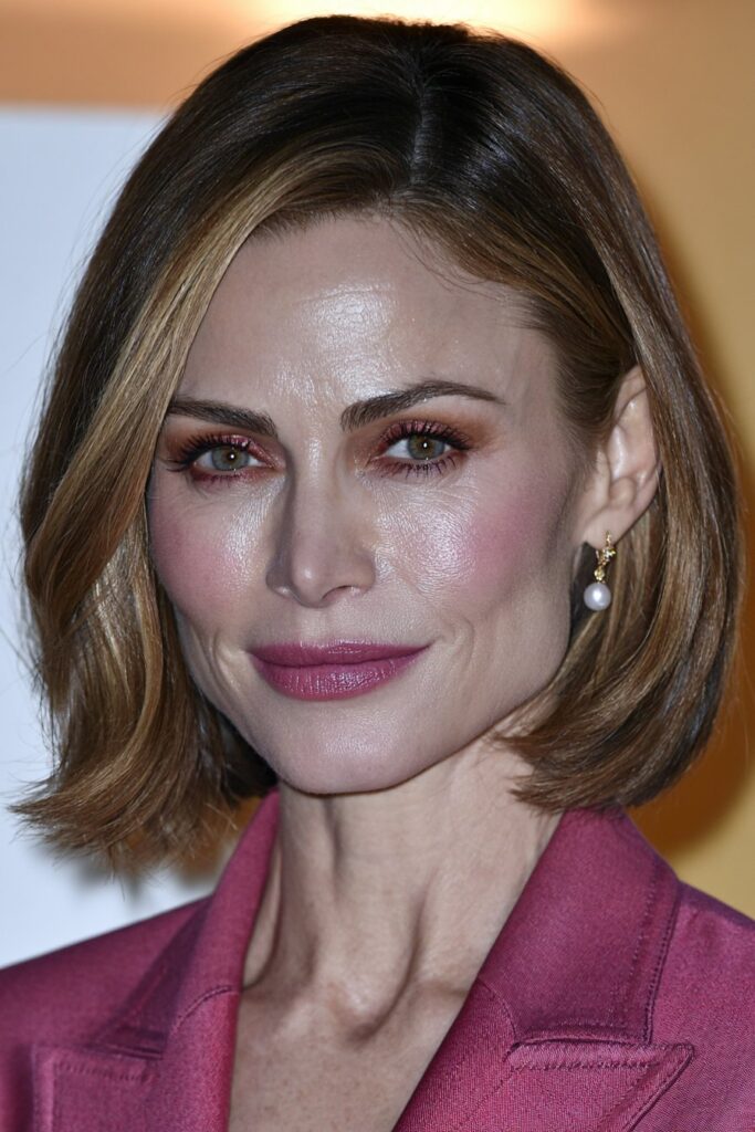Side part bob for women over 50 lob face framing