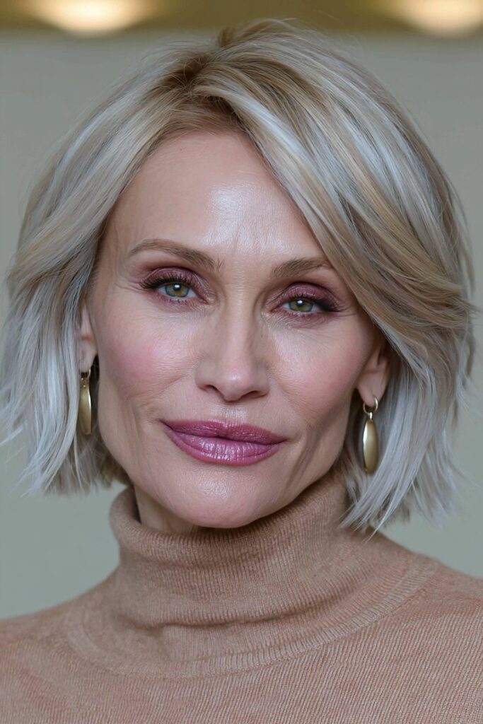 Side part bob for women over 50 textured layers