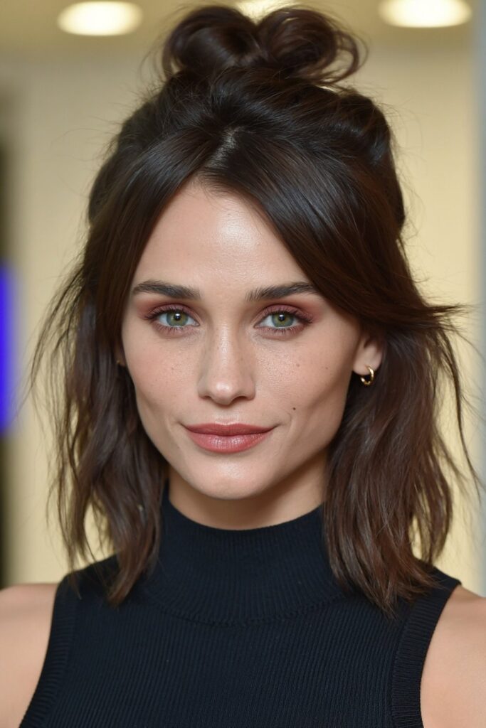 Summer hairstyles for medium hair messy top knot