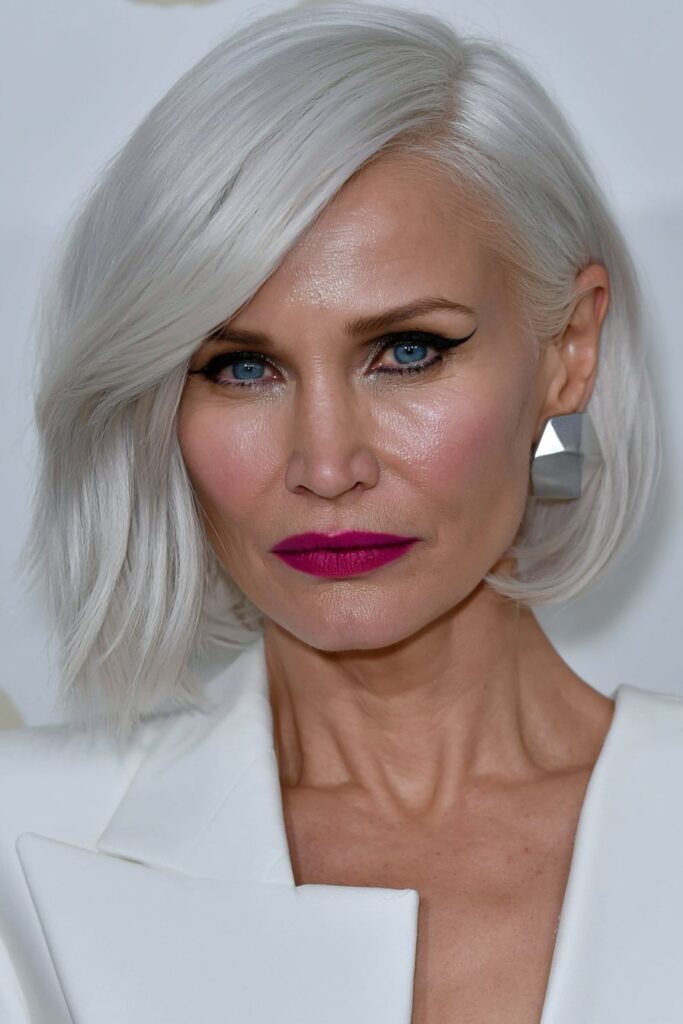 Side part bob for women over 50 asymmetrical bob