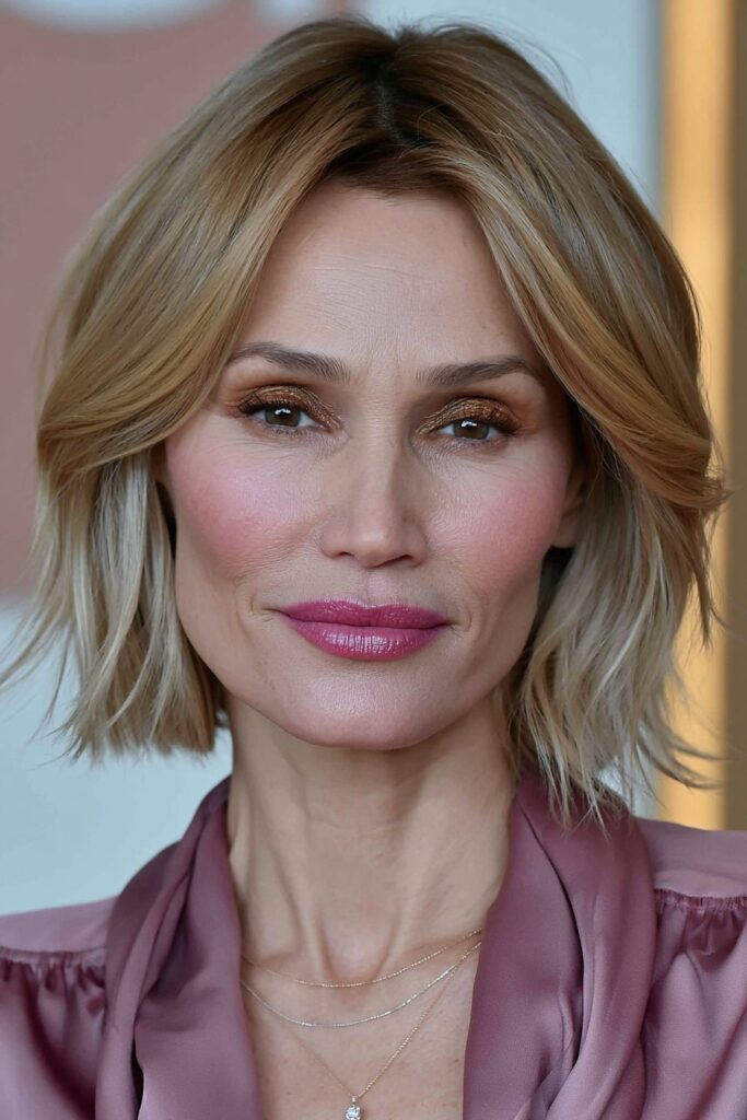 Side part bob for women over 50 side sweep layers