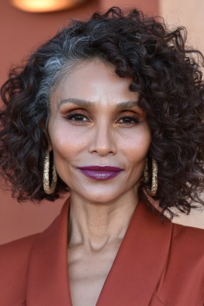 Side part bob for women over 50 curly bob