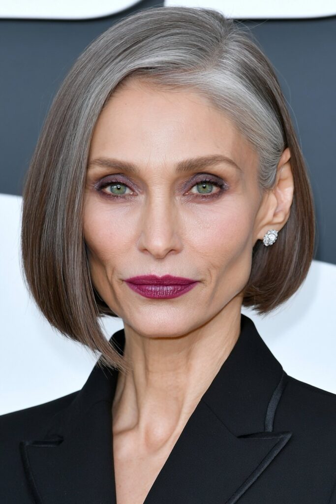 Side part bob for women over 50 inverted stacked bob