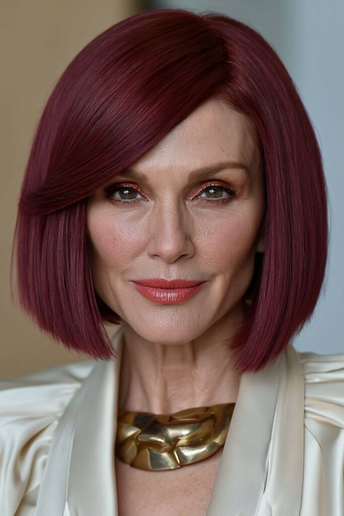 Side part bob for women over 50 blunt jaw bob