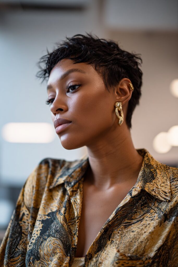 Low maintenance short natural haircut for black female asymmetrical cut