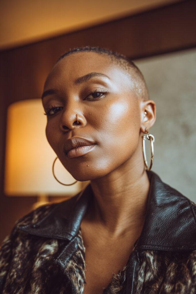 Low maintenance short natural haircut for black female buzz cut color