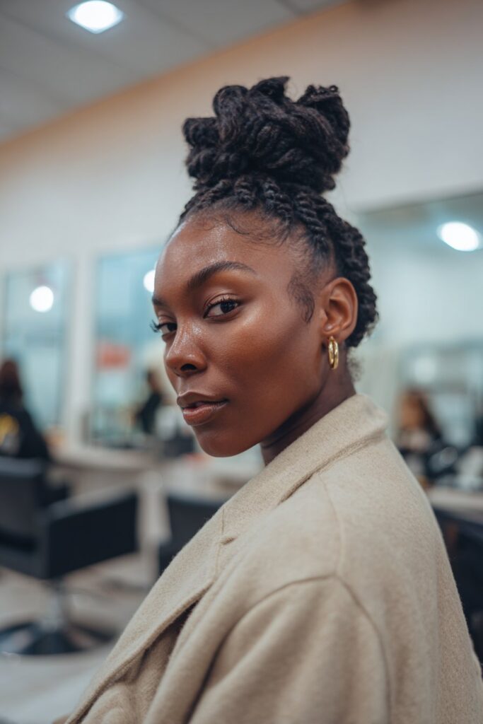 Flat twist hairstyles black women high bun
