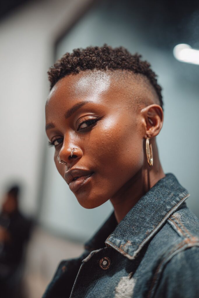 Low maintenance short natural haircut for black female curved undercut