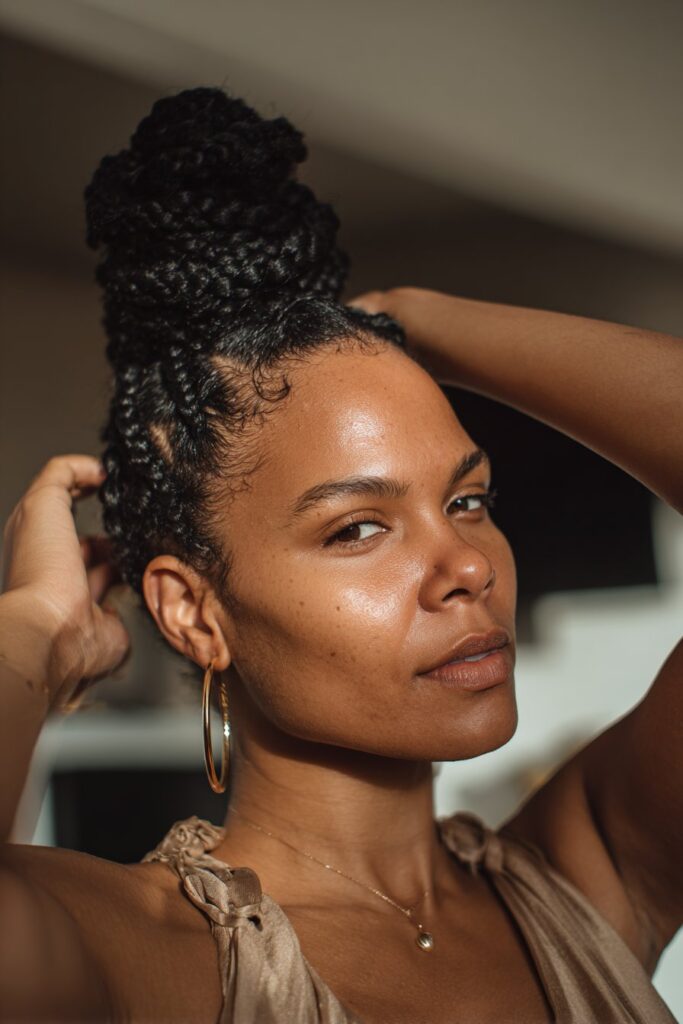 Natural updo hairstyles black women goddess braids