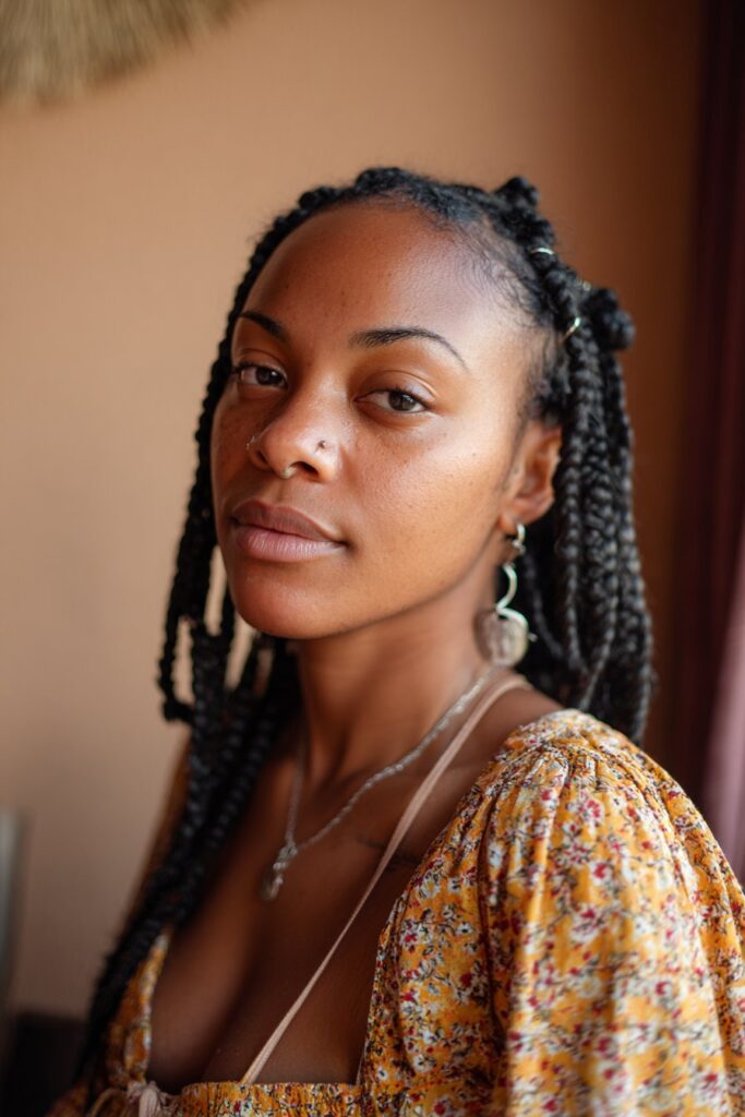 Half braided hairstyle natural hair boho braids