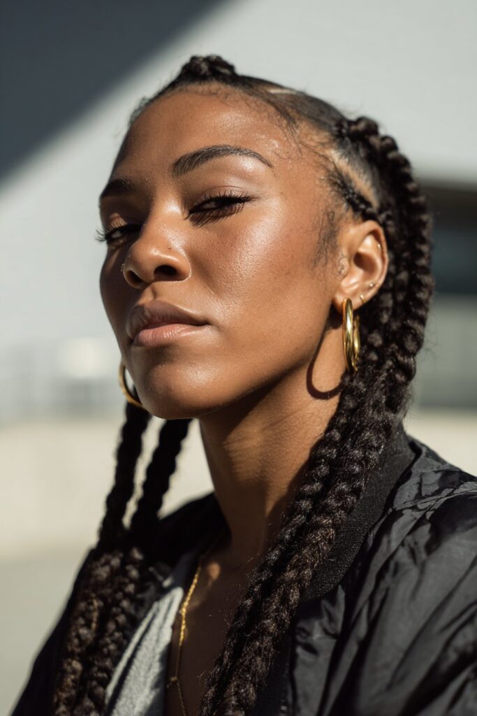 Half braided hairstyle natural hair feed in braids out