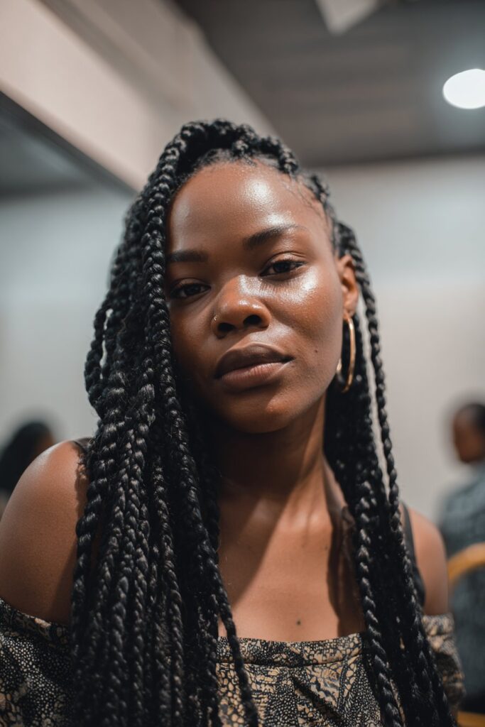 Half braided hairstyle natural hair Ghana braids loose