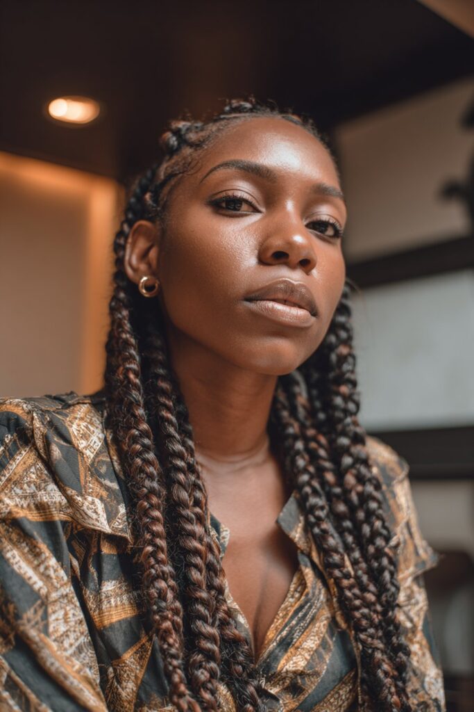 Half braided hairstyle natural hair triangle box braids