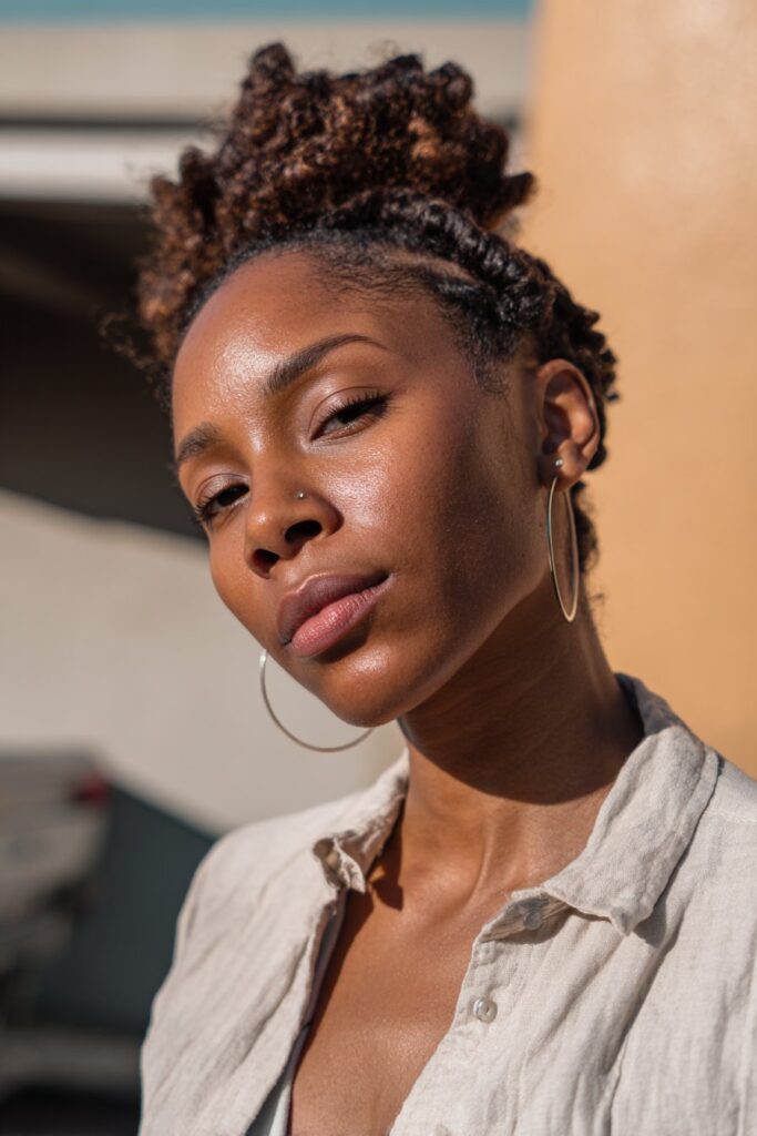 Natural updo hairstyles black women halo braid crown