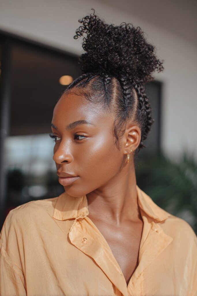 Natural updo hairstyles black women curly braided bun