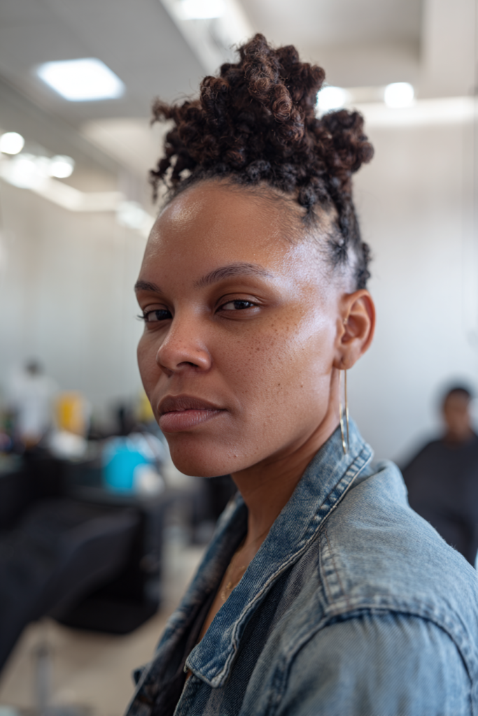 Natural updo hairstyles black women high puff bantu knots
