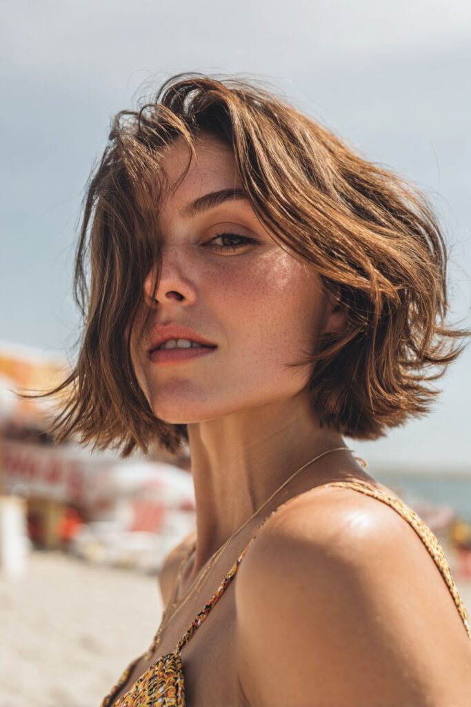 Summer hairstyles for short hair messy beach waves lob