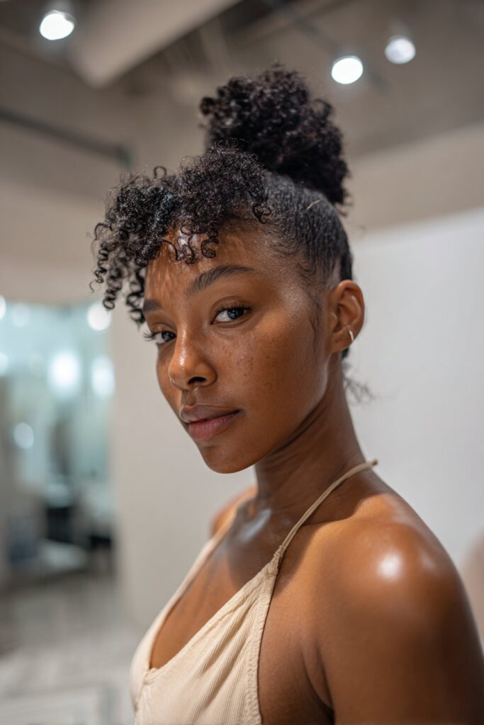 Natural updo hairstyles black women top knot