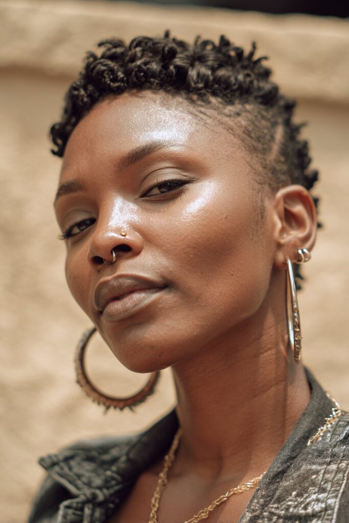 Low maintenance short natural haircut for black female finger waves
